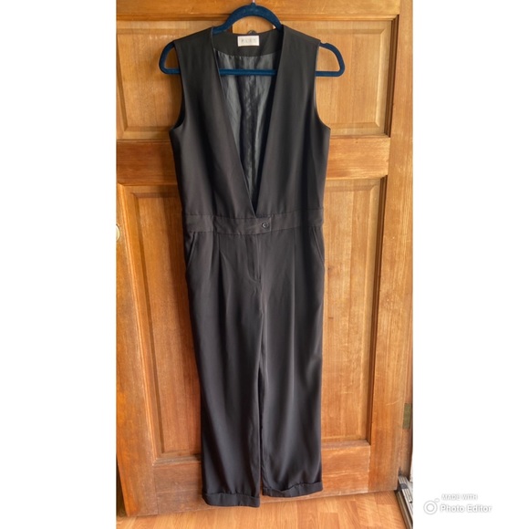 PLST deep V neck tuxedo inspired jumpsuit medium / large tank top style black - Picture 1 of 6